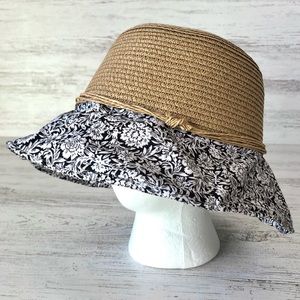 MARCUS ADLER NY Floral Wire Rim Woven Paper Bucket Hat
